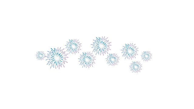 A collection of stylized fireworks bursts in shades of teal and white on transparent background firework display pyrotechnics celebration festive sparkling burst