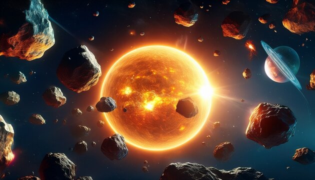 asteroids floating in space around the sun
