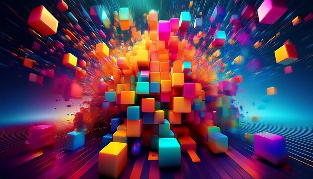 vibrant 3d colorful cubes explosion abstract