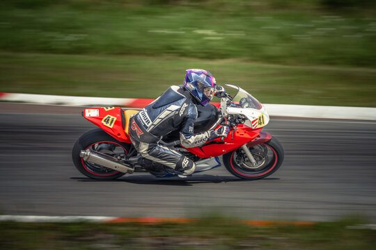 Regular training in Riga, Latvia, Bikernieki on 12-05-2026  Motorcyclist leaning into corner on racing track