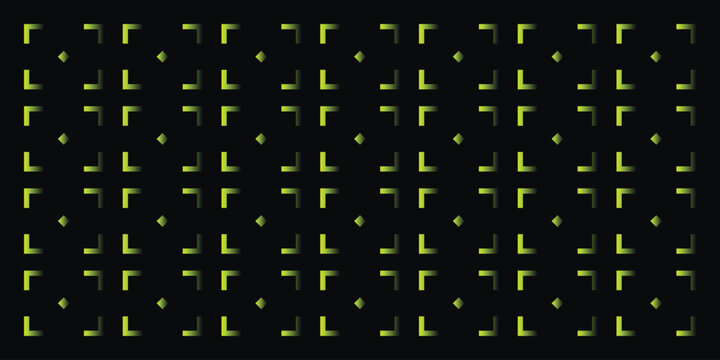 Futuristic lime green geometric crosshair pattern with abstract tech grid on black