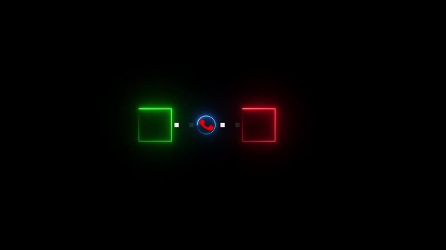 Blue neon phone icon in circle glowing on black background for contact us communication. call icon video animation.