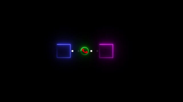 Blue neon phone icon in circle glowing on black background for contact us communication. call icon video animation.