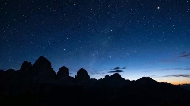 Serene Mountain Landscape Under Night Sky with Stars and Twilight.