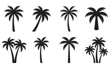 Fototapeta premium A collection of ultra-minimal black palm tree silhouettes.
