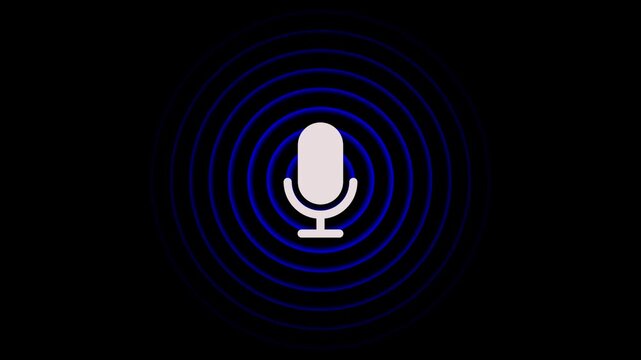 White color radio wave and voice recording podcast mic microphone button icon animation. . Audio microphone icon animation.