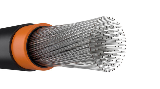 Cross section of industrial cable with many metal wires