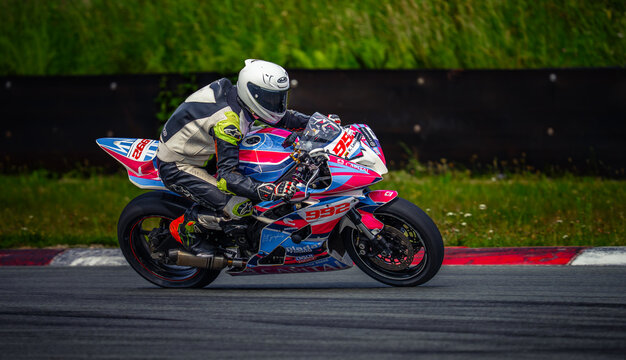 Regular training in Riga, Latvia, Bikernieki on 12-05-2026  Motorcyclist racing on track during a competitive event