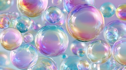 Iridescent floating bubbles in rainbow pastel tones © Tharshan