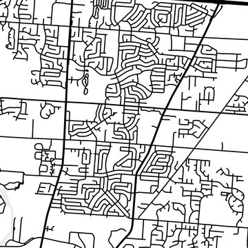 Symbol Map of the City Huber Heights (Ohio, USA) showing the city center with a simple road network of black lines