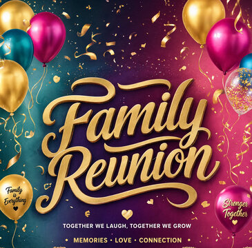 family reunion celebration with colorful balloons and confetti  festive event decoration