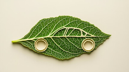 Naklejka premium Eco-Friendly Car Made of Green Leaves on Beige Background