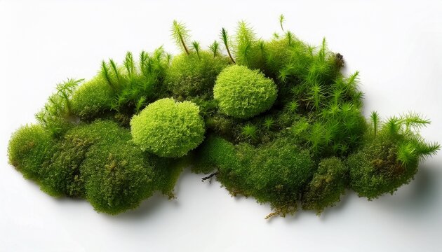 green moss growing on a white background flat lay isolated on a white background
