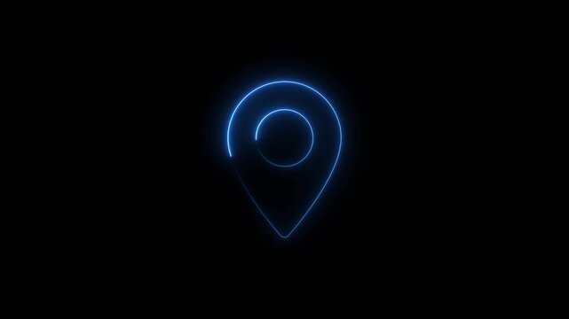 Abstract neon location icon tracking concept .Neon blue location pin icon.  map marker navigation