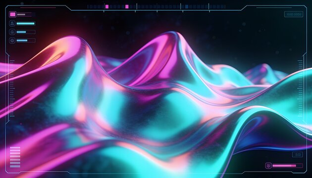Abstract cosmic aurora borealis gradient background with glowing neon waves and copy space
