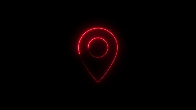 Abstract neon location icon tracking concept .Neon blue location pin icon.  map marker navigation