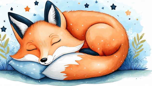 sleeping little fox watercolor watercolor animal background