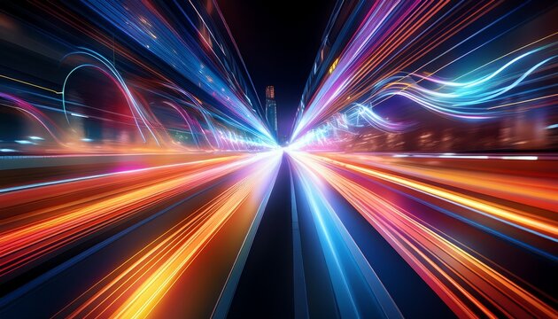 car motion trails speed light streaks background with blurred fast moving speed light effect racing cars dynamic flash effects city road with long exposure night lights