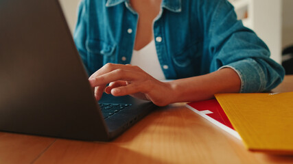 Person Working On Laptop At Home Desk
