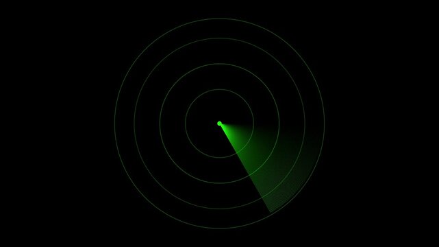 Air traffic control radar screen simulation tracking aircraft positions with moving indicators .Animated glowing neon radar icon with rotating scan line and circular grid.