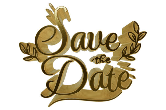 Elegant golden save the date text design with floral calligraphy for wedding invitation cards