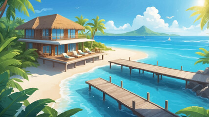 Fototapeta premium Luxury beach resort overlooking crystal clear ocean