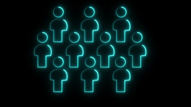 Group neon of five people icon isolated animation .Community icon, Business and team work .People Group Icon. Group of five people icon isolated animation .Community