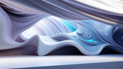 Fototapeta premium Abstract fluid shapes, flowing forms, soft lighting. Minimalist composition, cool tones, smooth surfaces, modern design. Dramatic shadows, elegant curves.