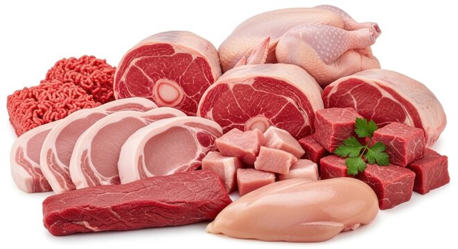 Fresh raw meat assortment with chicken pork and beef cuts for cooking