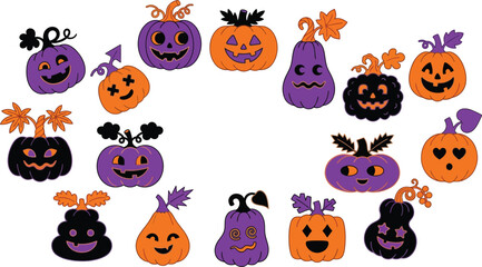 Fototapeta premium Halloween pumpkins and gourds with various faces