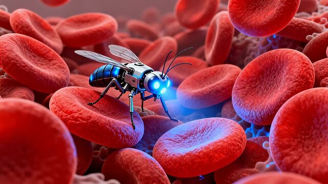 Robot insect on red blood cells