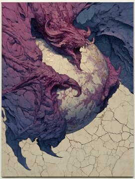 Fierce Purple Dragon Guarding Cracked Sphere