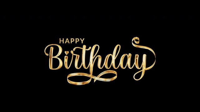 Happy Birthday Golden Text Animation Isolated in Alpha Channel