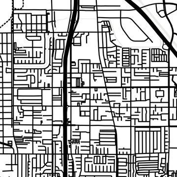 Symbol Map of the City Carson (California, USA) showing the city center with a simple road network of black lines