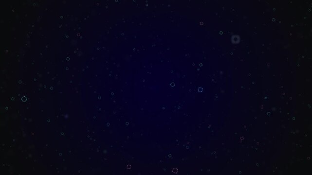 Abstract animation loop hitech particles flow on black background. 4K 3D seamless looping hitech particles dust fly in the air.