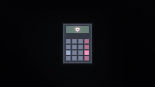 Calculator with heart icon displays on dark background