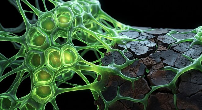 3D render glowing green aloe vera plant cell structure repairing