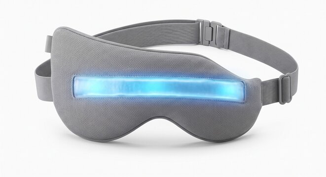 Minimalist high tech sleep mask breathable grey mesh glowing blue