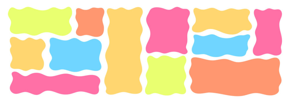 Wavy organic frame with irregular edges playful vector illustration set. Hand-drawn abstract border for text. Playful vector shape with curvy lines. Perfect for banners, labels, and creative designs.