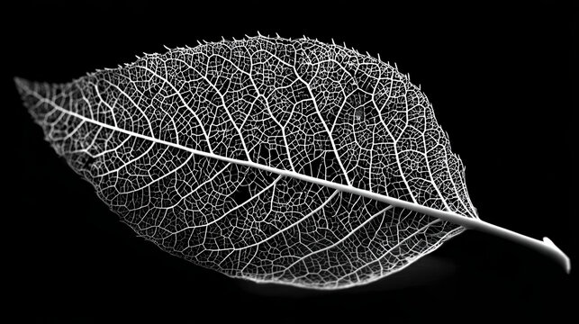 Delicate skeleton leaf with intricate vein pattern showcasing natural detail on black background