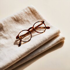 Tortoiseshell reading glasses on folded linen napkin © Tharshan
