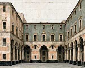 Fototapeta premium Old European Courtyard Arches Building