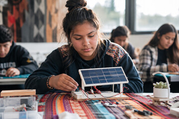 Left handed indigenous youth building solar kit
