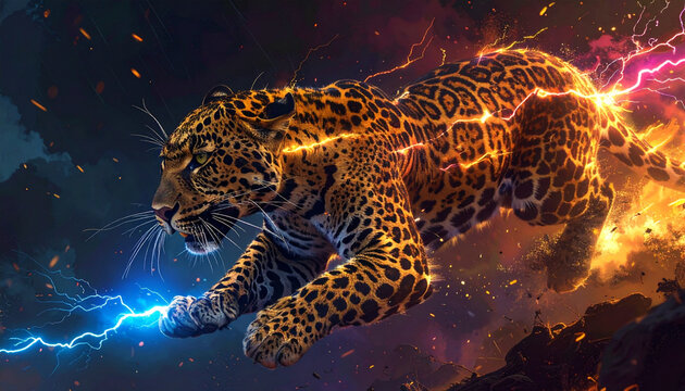 Leopard with energy lightning