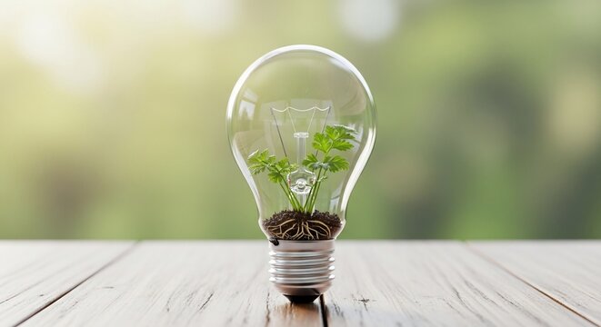 Lightbulb with plant and sunlight