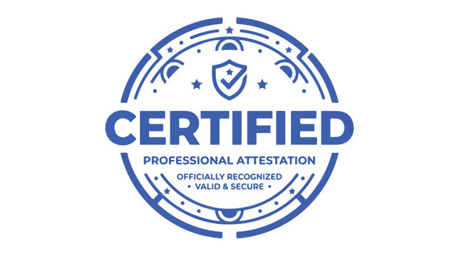 Blue Certified Professional Attestation Stamp Icon Design.