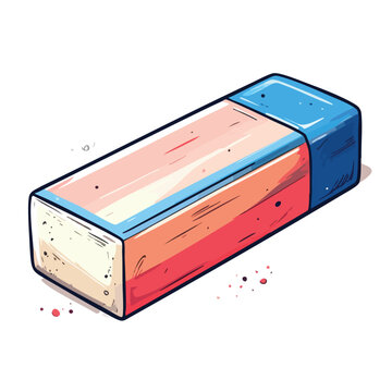 An illustration of a rectangular school eraser with blue and red sections.