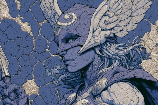 Valkyrie Warrior with Winged Helmet and Cracked Texture