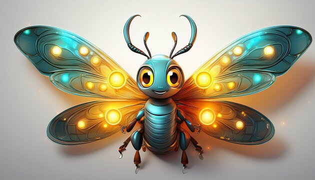 Cute D Cartoon Firefly With Glowing Tail On White Background