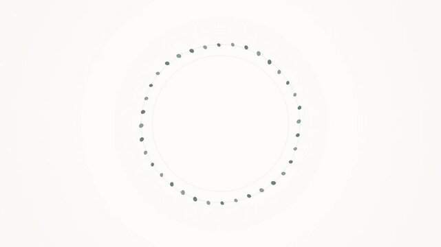 Abstract geometric pattern of small dots forming a circle on a white background.